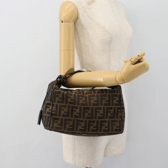 FENDI Zucca Canvas Vanity Handtasche Schwarz Braun Auth 181755