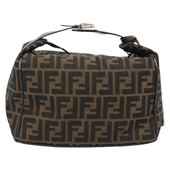 FENDI Zucca Canvas Vanity Handtasche Schwarz Braun Auth 181755
