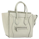 CELINE Luggage Micro Shopper Hand Bag Leather Ivory Silver Auth 181757M-1