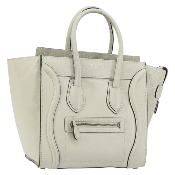CELINE Luggage Micro Shopper Hand Bag Leather Ivory Silver Auth 181757M