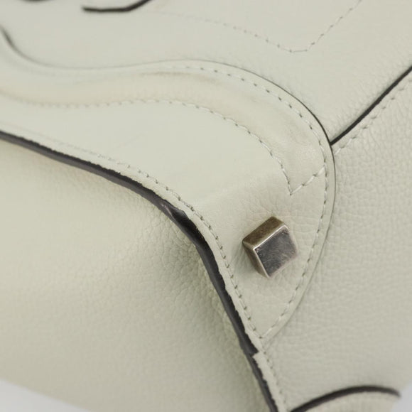 CELINE Luggage Micro Shopper Hand Bag Leather Ivory Silver Auth 181757M