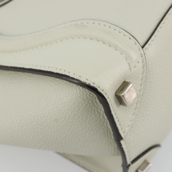 CELINE Luggage Micro Shopper Hand Bag Leather Ivory Silver Auth 181757M