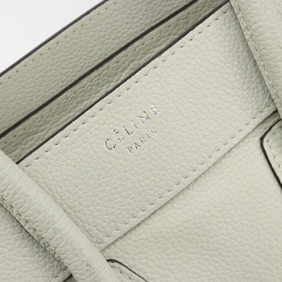 CELINE Luggage Micro Shopper Hand Bag Leather Ivory Silver Auth 181757M