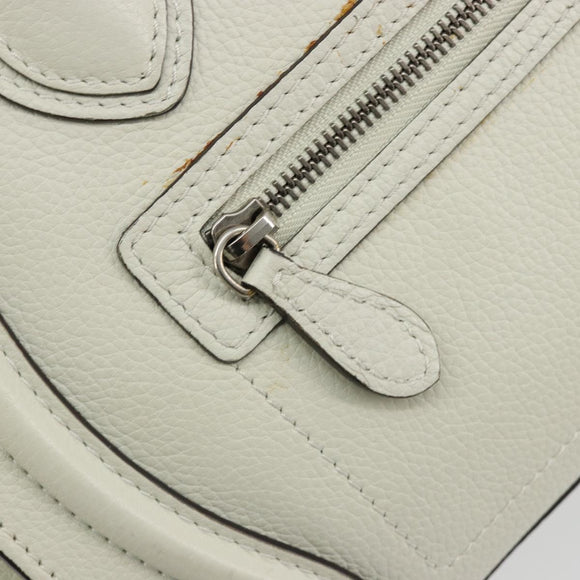 CELINE Luggage Micro Shopper Hand Bag Leather Ivory Silver Auth 181757M