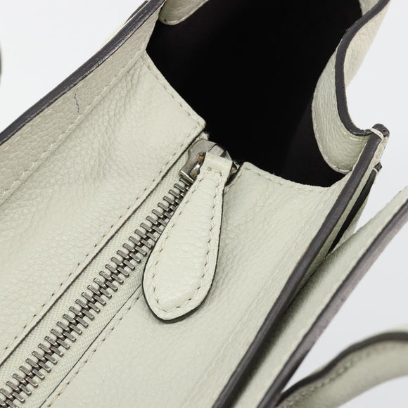 CELINE Luggage Micro Shopper Hand Bag Leather Ivory Silver Auth 181757M