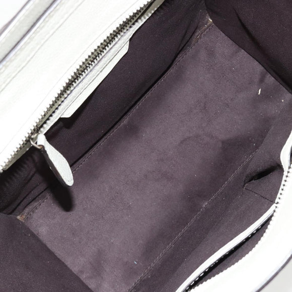 CELINE Luggage Micro Shopper Hand Bag Leather Ivory Silver Auth 181757M