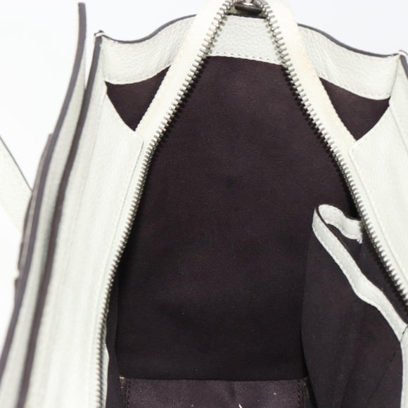 CELINE Luggage Micro Shopper Hand Bag Leather Ivory Silver Auth 181757M