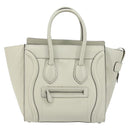 CELINE Luggage Micro Shopper Hand Bag Leather Ivory Silver Auth 181757M-13