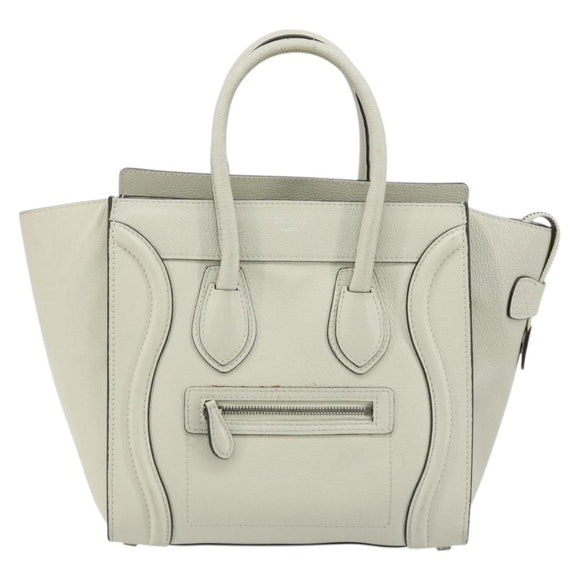 CELINE Luggage Micro Shopper Hand Bag Leather Ivory Silver Auth 181757M