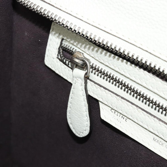CELINE Luggage Micro Shopper Hand Bag Leather Ivory Silver Auth 181757M