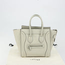 CELINE Luggage Micro Shopper Hand Bag Leather Ivory Silver Auth 181757M-12