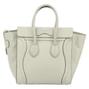 CELINE Luggage Micro Shopper Hand Bag Leather Ivory Silver Auth 181757M-2