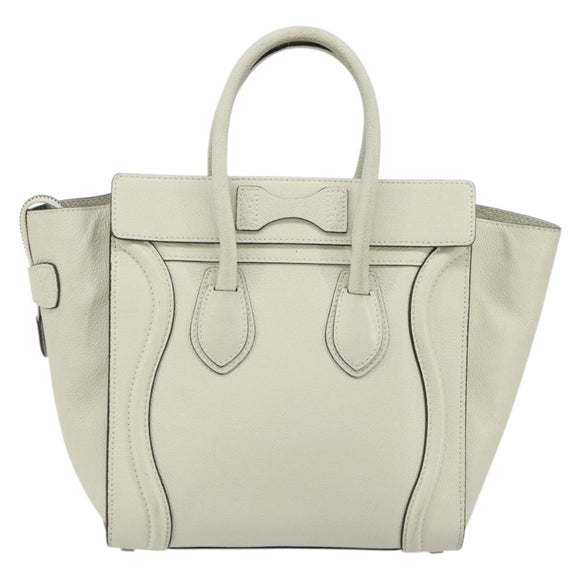 CELINE Luggage Micro Shopper Hand Bag Leather Ivory Silver Auth 181757M
