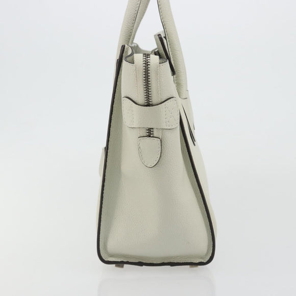 CELINE Luggage Micro Shopper Hand Bag Leather Ivory Silver Auth 181757M