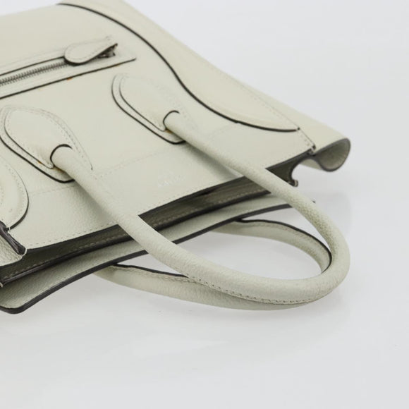 CELINE Luggage Micro Shopper Hand Bag Leather Ivory Silver Auth 181757M