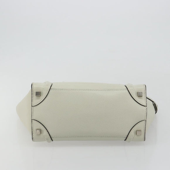CELINE Luggage Micro Shopper Hand Bag Leather Ivory Silver Auth 181757M