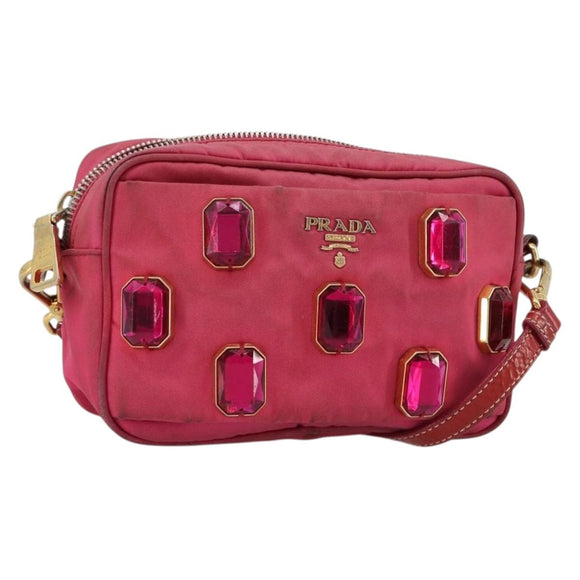 PRADA Shoulder Bag Nylon Pink Gold Auth 181758