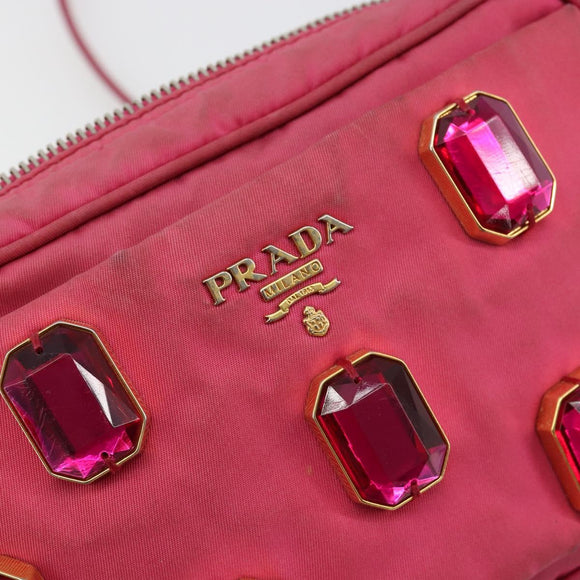 PRADA Shoulder Bag Nylon Pink Gold Auth 181758