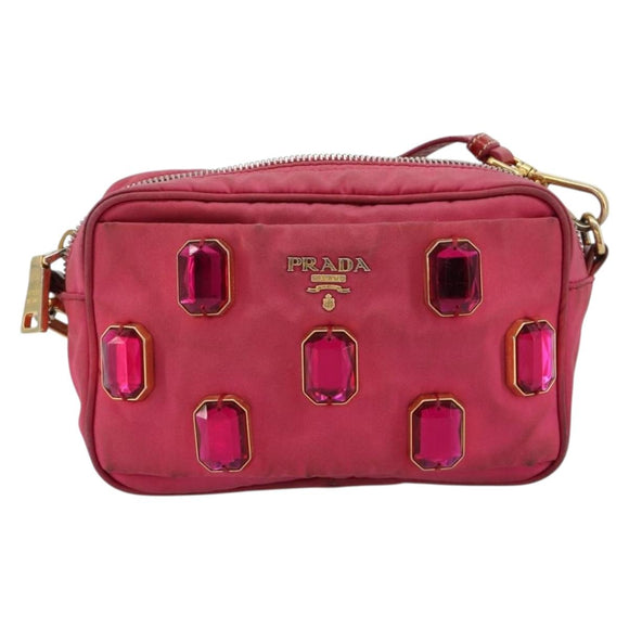 PRADA Shoulder Bag Nylon Pink Gold Auth 181758