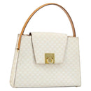 CELINE Macadam Canvas Handtasche PVC Leder Weiß Gold Auth 181760-1