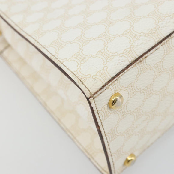 CELINE Macadam Canvas Handtasche PVC Leder Weiß Gold Auth 181760