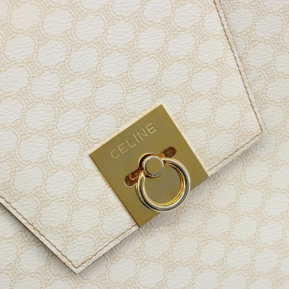 CELINE Macadam Canvas Handtasche PVC Leder Weiß Gold Auth 181760
