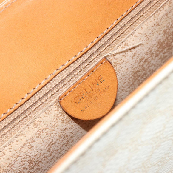 CELINE Macadam Canvas Handtasche PVC Leder Weiß Gold Auth 181760