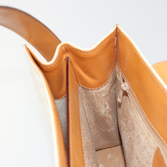 CELINE Macadam Canvas Handtasche PVC Leder Weiß Gold Auth 181760