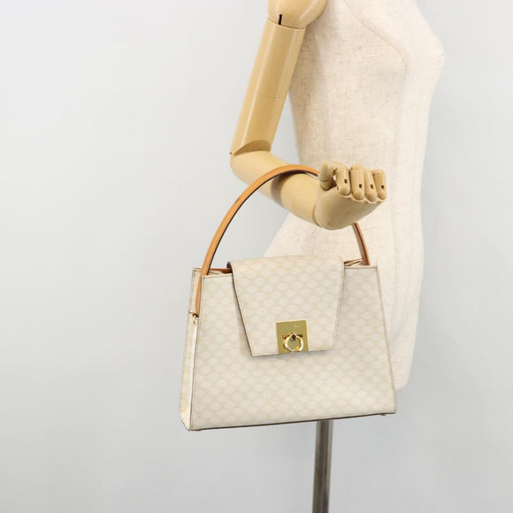 CELINE Macadam Canvas Handtasche PVC Leder Weiß Gold Auth 181760