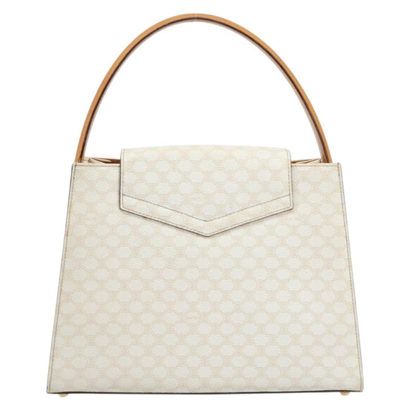 CELINE Macadam Canvas Handtasche PVC Leder Weiß Gold Auth 181760