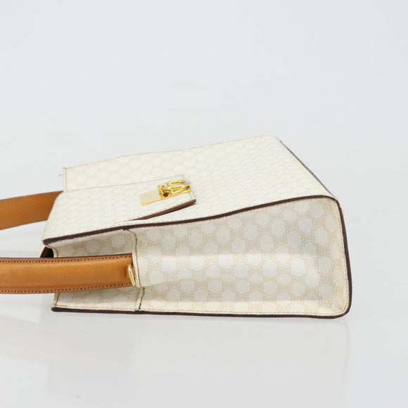 CELINE Macadam Canvas Handtasche PVC Leder Weiß Gold Auth 181760