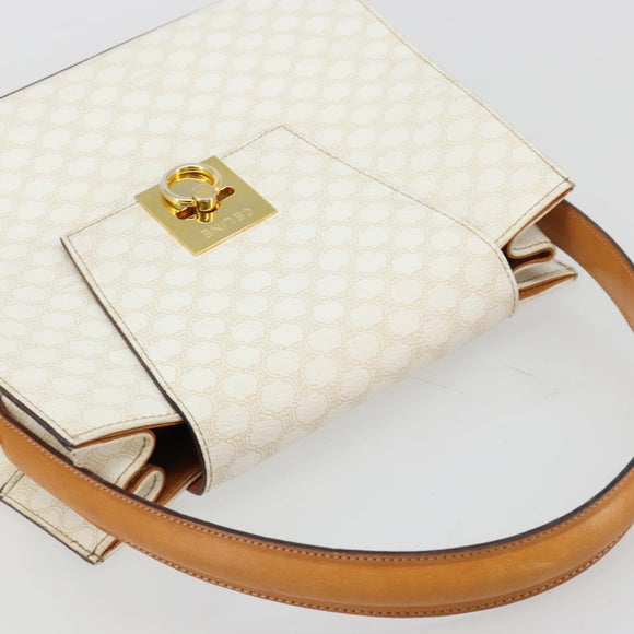 CELINE Macadam Canvas Handtasche PVC Leder Weiß Gold Auth 181760