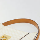 CELINE Macadam Canvas Handtasche PVC Leder Weiß Gold Auth 181760-8