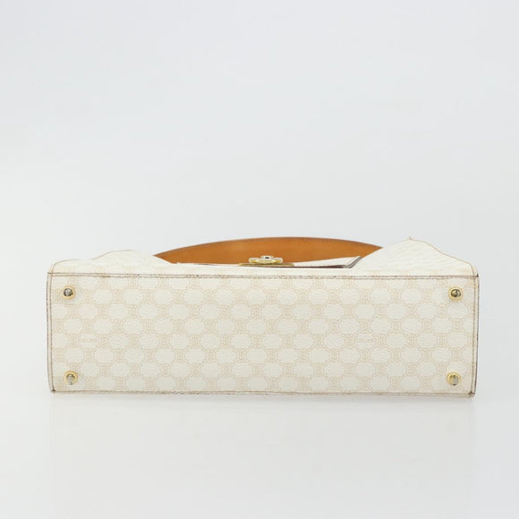 CELINE Macadam Canvas Handtasche PVC Leder Weiß Gold Auth 181760