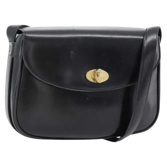 CELINE Shoulder Bag Leather Black Gold Auth 181762
