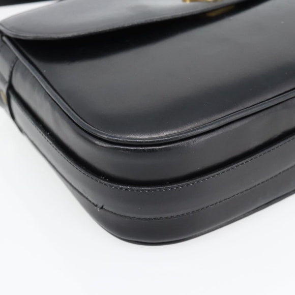 CELINE Shoulder Bag Leather Black Gold Auth 181762