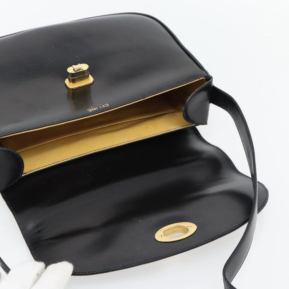 CELINE Shoulder Bag Leather Black Gold Auth 181762