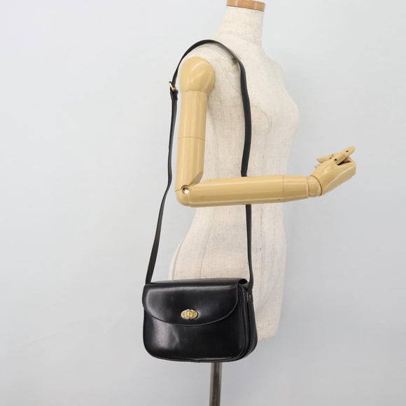 CELINE Shoulder Bag Leather Black Gold Auth 181762