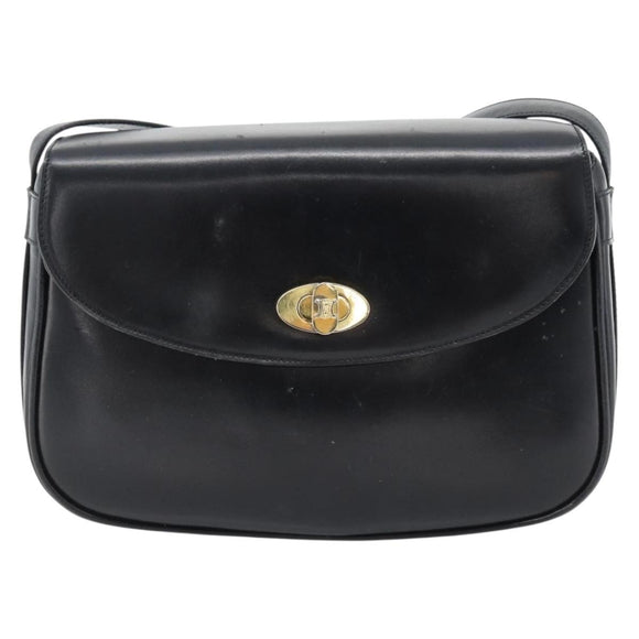 CELINE Shoulder Bag Leather Black Gold Auth 181762