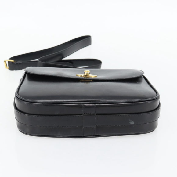 CELINE Shoulder Bag Leather Black Gold Auth 181762
