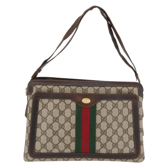 GUCCI GG Supreme Web Sherry Line Shoulder Bag PVC Beige Gold 010 378 Auth 181765