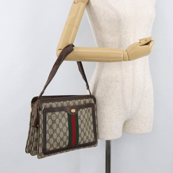 GUCCI GG Supreme Web Sherry Line Shoulder Bag PVC Beige Gold 010 378 Auth 181765