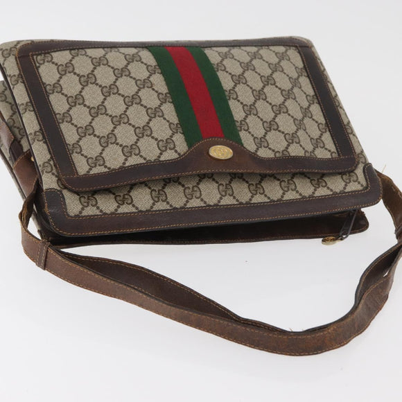 GUCCI GG Supreme Web Sherry Line Shoulder Bag PVC Beige Gold 010 378 Auth 181765
