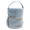 PRADA Petit Sac Noir Hand Bag fur Light Blue Gold Auth 181769SAM-1