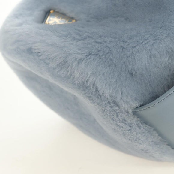 PRADA Petit Sac Noir Hand Bag fur Light Blue Gold Auth 181769SAM