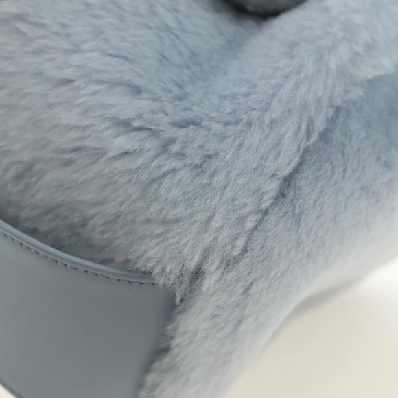 PRADA Petit Sac Noir Hand Bag fur Light Blue Gold Auth 181769SAM