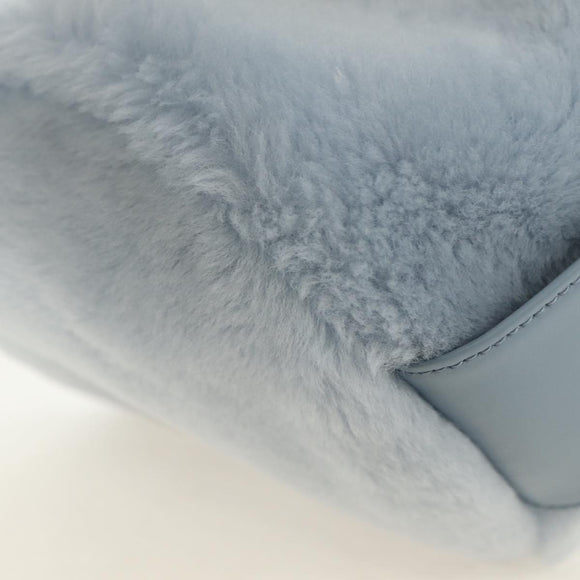 PRADA Petit Sac Noir Hand Bag fur Light Blue Gold Auth 181769SAM