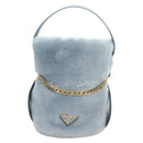 PRADA Petit Sac Noir Hand Bag fur Light Blue Gold Auth 181769SAM-13