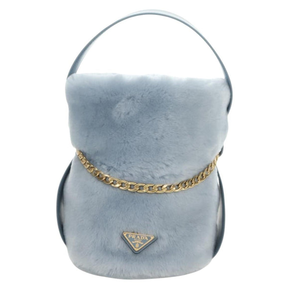 PRADA Petit Sac Noir Hand Bag fur Light Blue Gold Auth 181769SAM