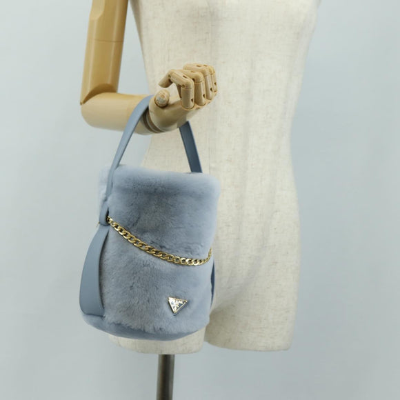 PRADA Petit Sac Noir Hand Bag fur Light Blue Gold Auth 181769SAM
